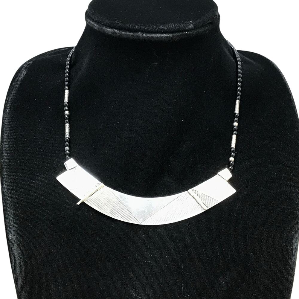 Sterling Silver Tuareg Hinged Bib Onyx Bead Necklace Niger 26g 20” Ten Thousand